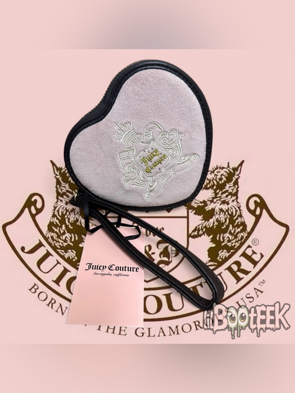 Juicy Couture Juicy For All Heart Velour Wristlet Dusty Blush/Chocolate NEW Y2K